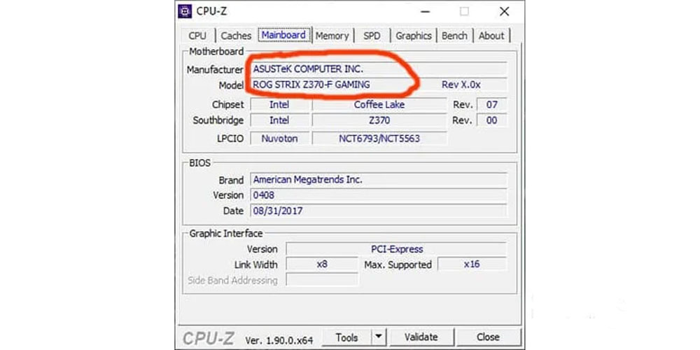 پیدا کردن مدل مادربرد با نرم‌افزار CPU-Z